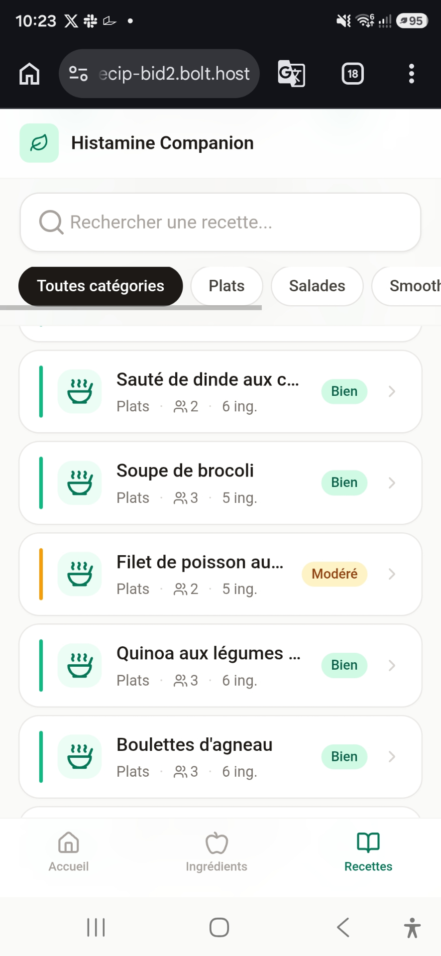 Catalogue de recettes adaptées à l’histamine